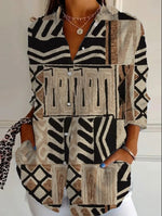 Casual Long Sleeve Shirt Collar Geometric Loose Regular Shirt