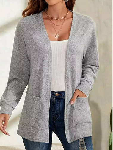 Loose Wrap Long Sleeve Plain Casual Regular Cardigan