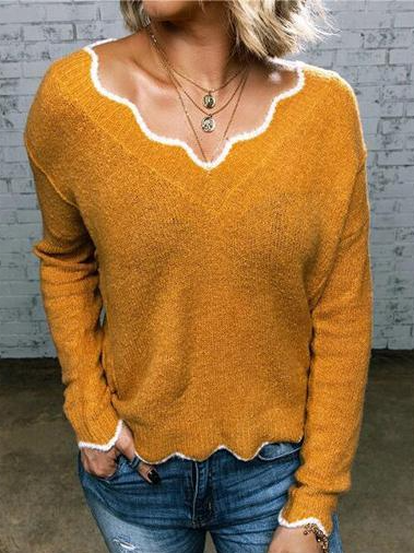 Long Sleeve V Neck Plain Vintage Regular Sweater
