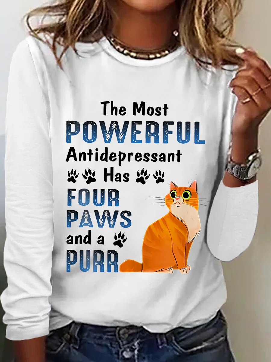 Loose Long Sleeve Crew Neck Animal Casual Regular T-Shirt