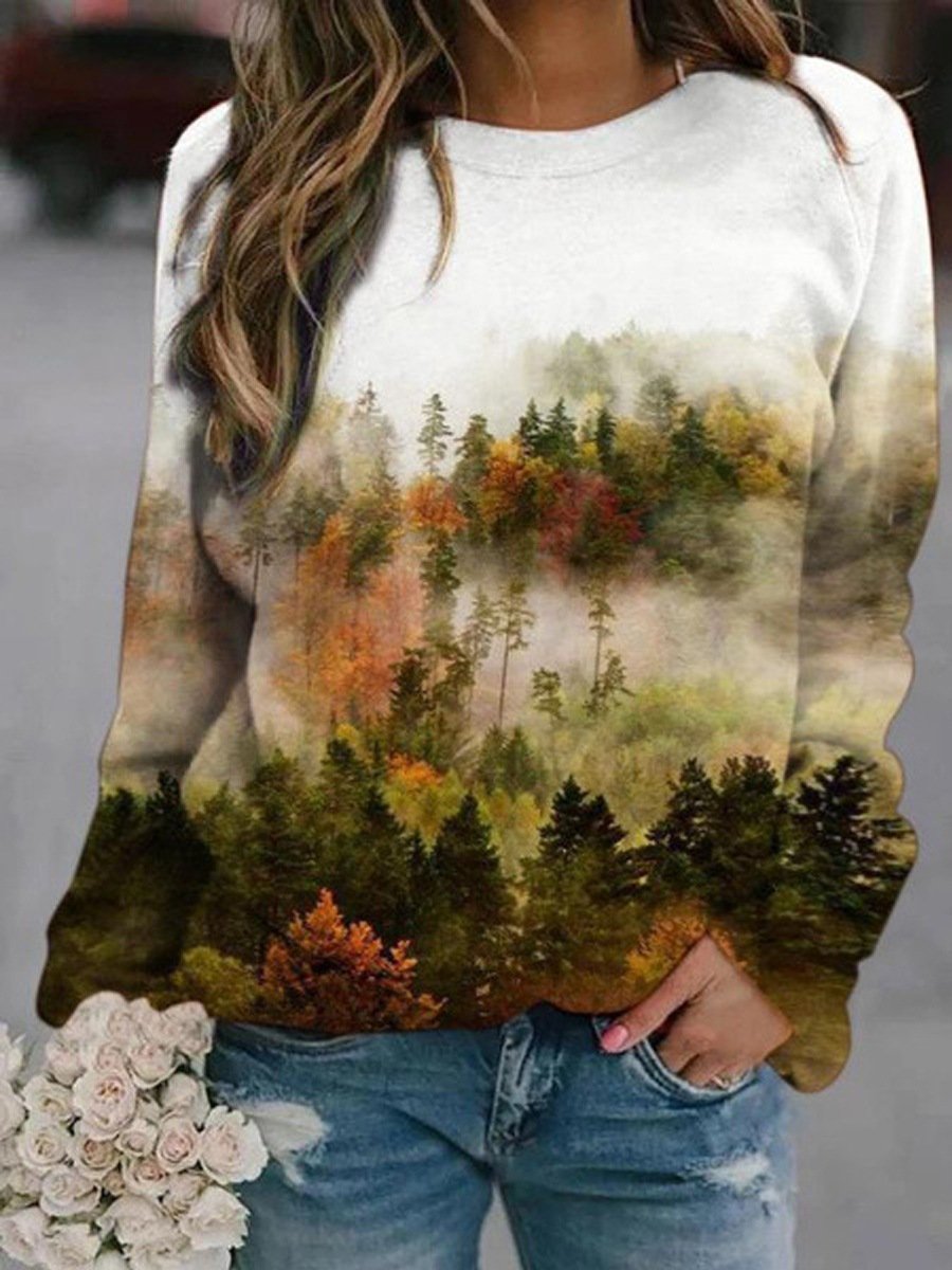 Casual Long Sleeve Crew Neck Ethnic Loose Regular Sweatshirt