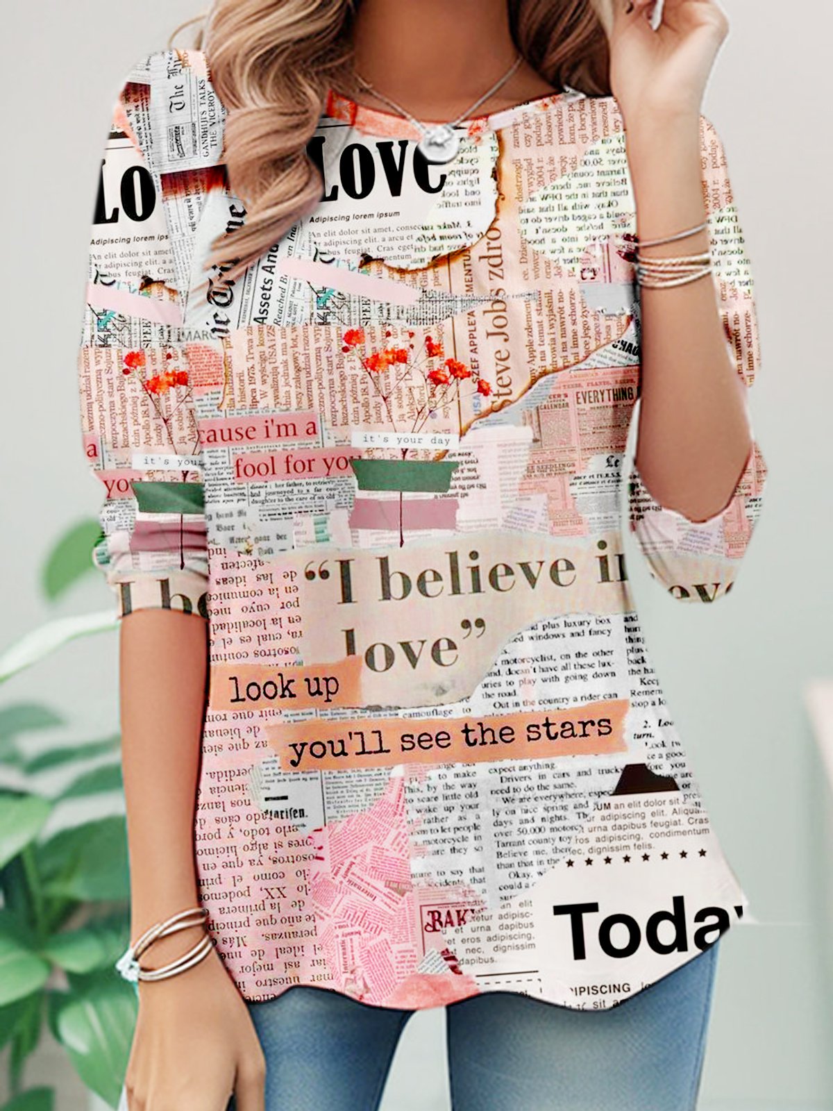 Casual Long Sleeve Crew Neck Letter Pattern Loose Regular T-Shirt