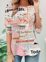 Casual Long Sleeve Crew Neck Letter Pattern Loose Regular T-Shirt