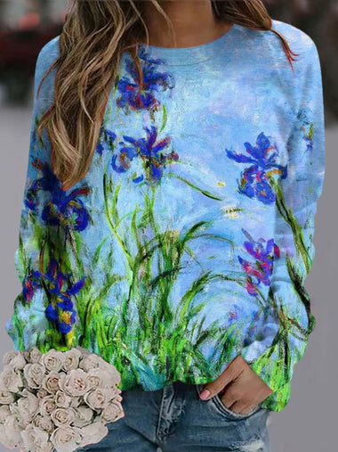 Casual Long Sleeve Crew Neck Floral Loose Regular Sweatshirt
