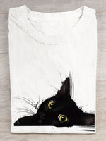 Casual Short Sleeve Crew Neck Cat Loose Regular T-Shirt