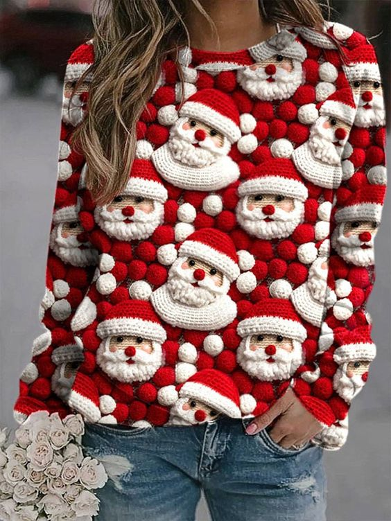 Loose Long Sleeve Crew Neck Christmas Casual Regular Sweatshirt