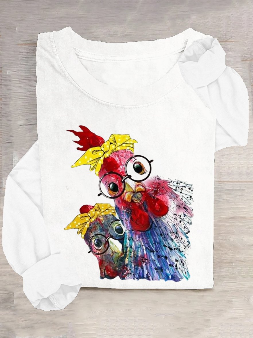 Casual Long Sleeve Crew Neck Animal Loose Regular T-Shirt