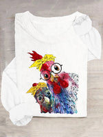 Casual Long Sleeve Crew Neck Animal Loose Regular T-Shirt