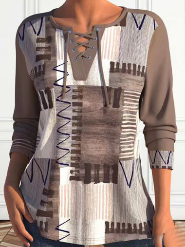 Casual Long Sleeve Geometric Loose Regular Blouse