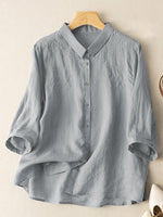 Casual Long Sleeve Shirt Collar Plain Loose Regular Blouse