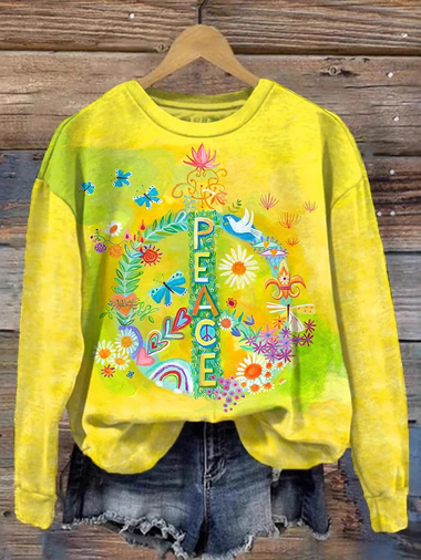 Casual Long Sleeve Crew Neck Floral Loose Regular Sweatshirt