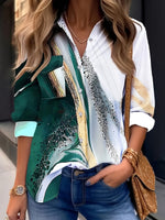 Casual Long Sleeve Shirt Collar Abstract Loose Regular Shirt