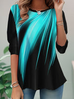 Loose Long Sleeve Crew Neck Abstract Casual Regular T-Shirt