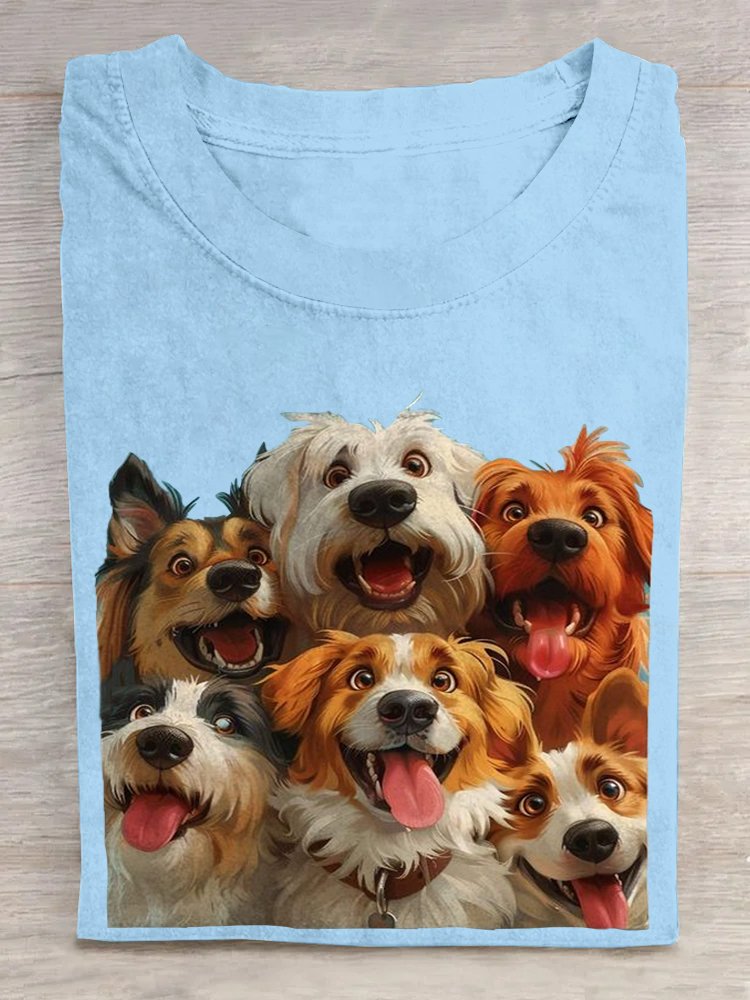 Loose Short Sleeve Crew Neck Dog Casual Regular T-Shirt