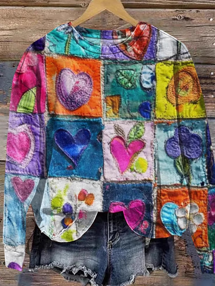 Casual Long Sleeve Crew Neck Geometric Loose Regular Sweatshirt