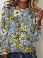 Casual Long Sleeve Crew Neck Floral Loose Regular T-Shirt