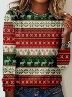 Casual Long Sleeve Crew Neck Christmas Loose Regular T-Shirt