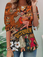 Loose Long Sleeve Crew Neck Halloween Casual Regular T-Shirt