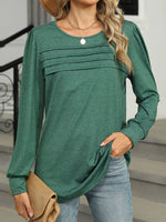 Casual Long Sleeve Crew Neck Plain Loose Regular Blouse