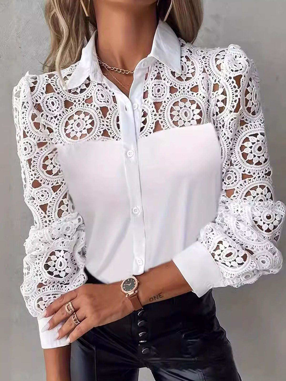 Casual Long Sleeve Shirt Collar Plain Loose Regular Shirt