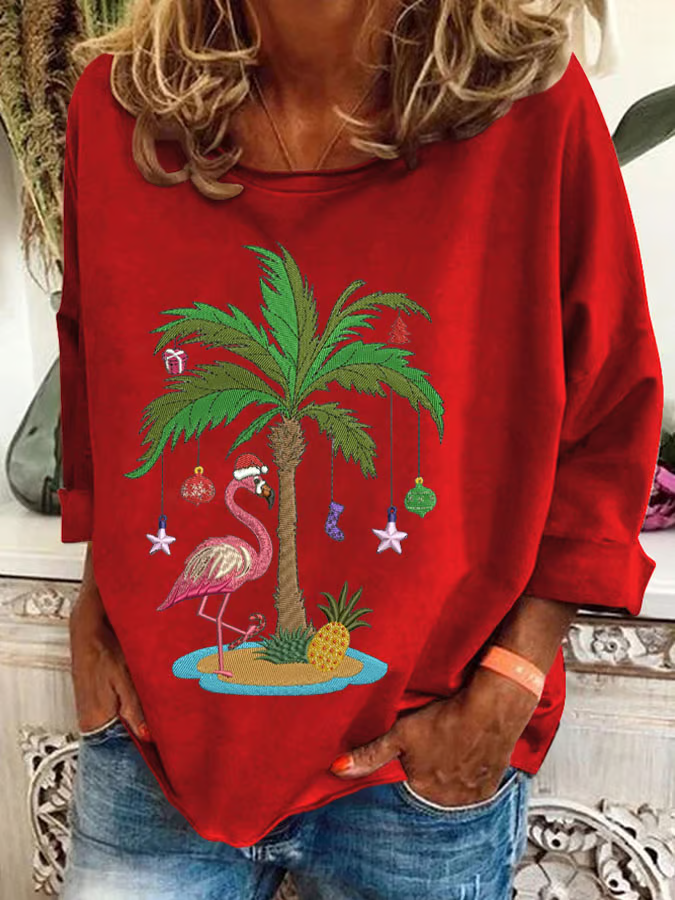 Loose Long Sleeve Crew Neck Christmas Casual Regular Sweatshirt