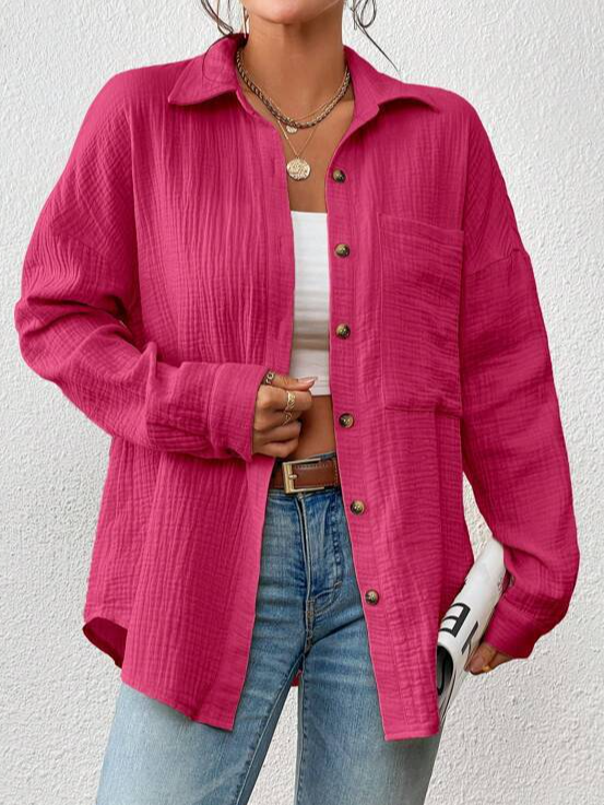 Loose Long Sleeve Shirt Collar Plain Casual Regular Shirt