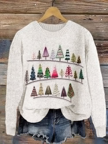 Loose Long Sleeve Crew Neck Christmas Simple Regular Sweater