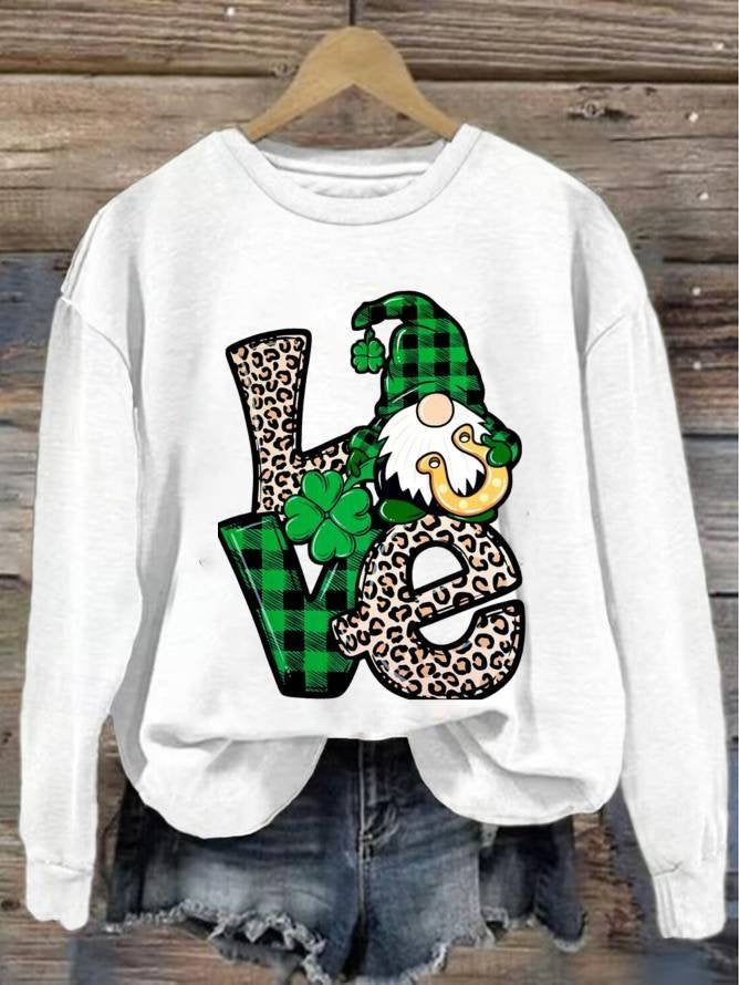 Loose Long Sleeve Crew Neck Four-Leaf Clover Casual Regular Sweatshirt