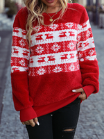 Loose Long Sleeve Crew Neck Snowflake Casual Regular Sweatshirt