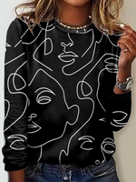 Casual Long Sleeve Crew Neck Ethnic Loose Regular T-Shirt