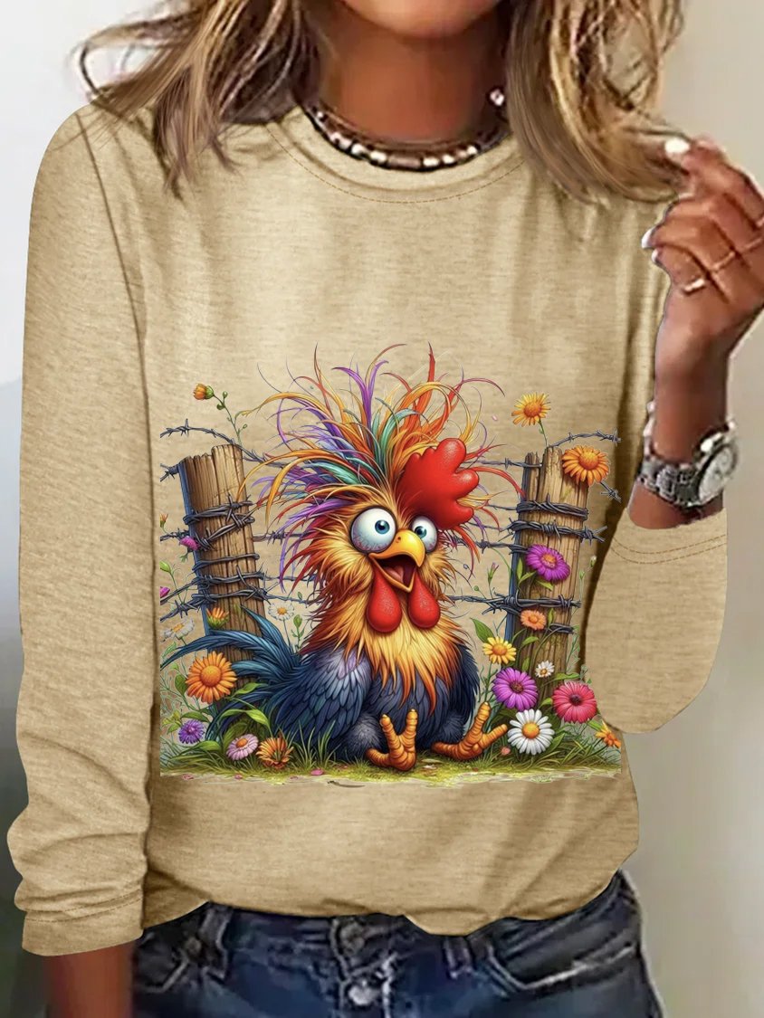 Casual Long Sleeve Crew Neck Animal Loose Regular T-Shirt