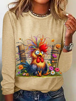 Casual Long Sleeve Crew Neck Animal Loose Regular T-Shirt
