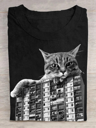 Loose Short Sleeve Crew Neck Cat Casual Regular T-Shirt