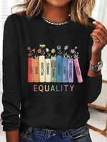 Loose Long Sleeve Crew Neck Floral Casual Regular T-Shirt
