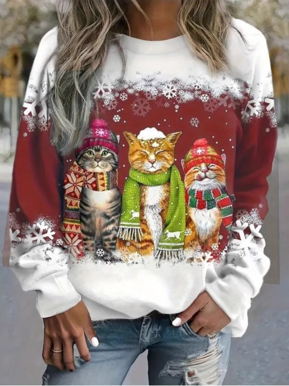 Casual Long Sleeve Crew Neck Christmas Loose Regular Sweatshirt