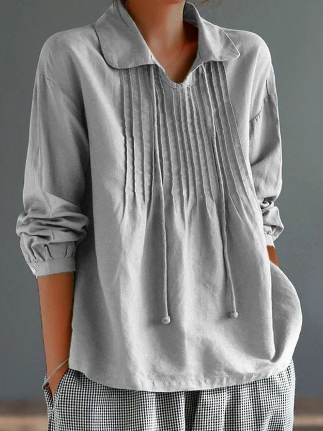 Casual Long Sleeve Notched Floral Loose Regular Blouse