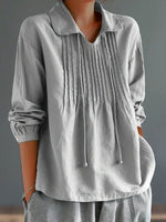 Casual Long Sleeve Notched Floral Loose Regular Blouse