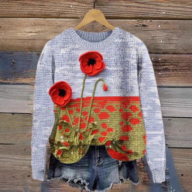 Casual Long Sleeve Crew Neck Ethnic Floral Loose Regular Sweatshirt
