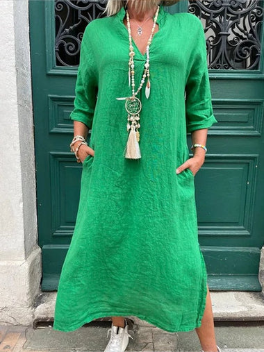 Casual Long Sleeve Stand Collar Striped Maxi Dress