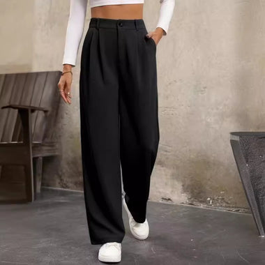 Casual Plain Buckle Loose Long Pants