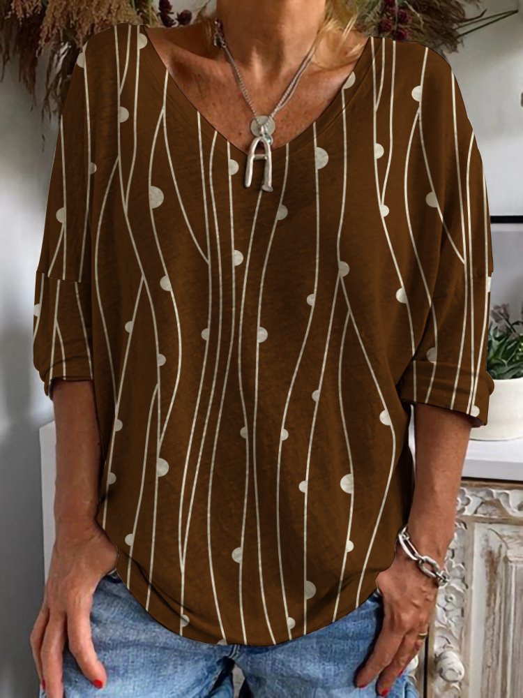 Casual Long Sleeve Crew Neck Abstract Loose Regular T-Shirt