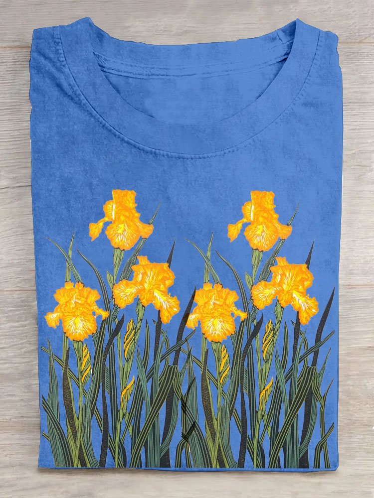 Casual Short Sleeve Crew Neck Floral Loose Regular T-Shirt