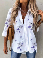 Loose Long Sleeve Shirt Collar Ethnic Floral Casual Regular Shirt