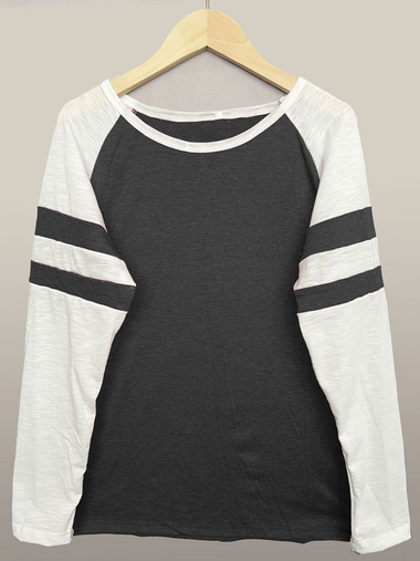 Loose Long Sleeve Crew Neck Color Block Casual Regular T-Shirt