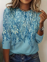 Casual Long Sleeve Crew Neck Leaf Loose Regular T-Shirt