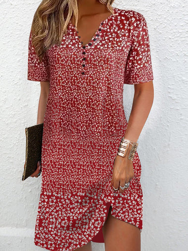 Casual Short Sleeve Shirt Collar Floral Loose Short Dress