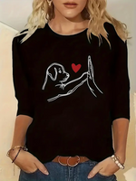 Casual Long Sleeve Crew Neck Dog Loose Regular T-Shirt
