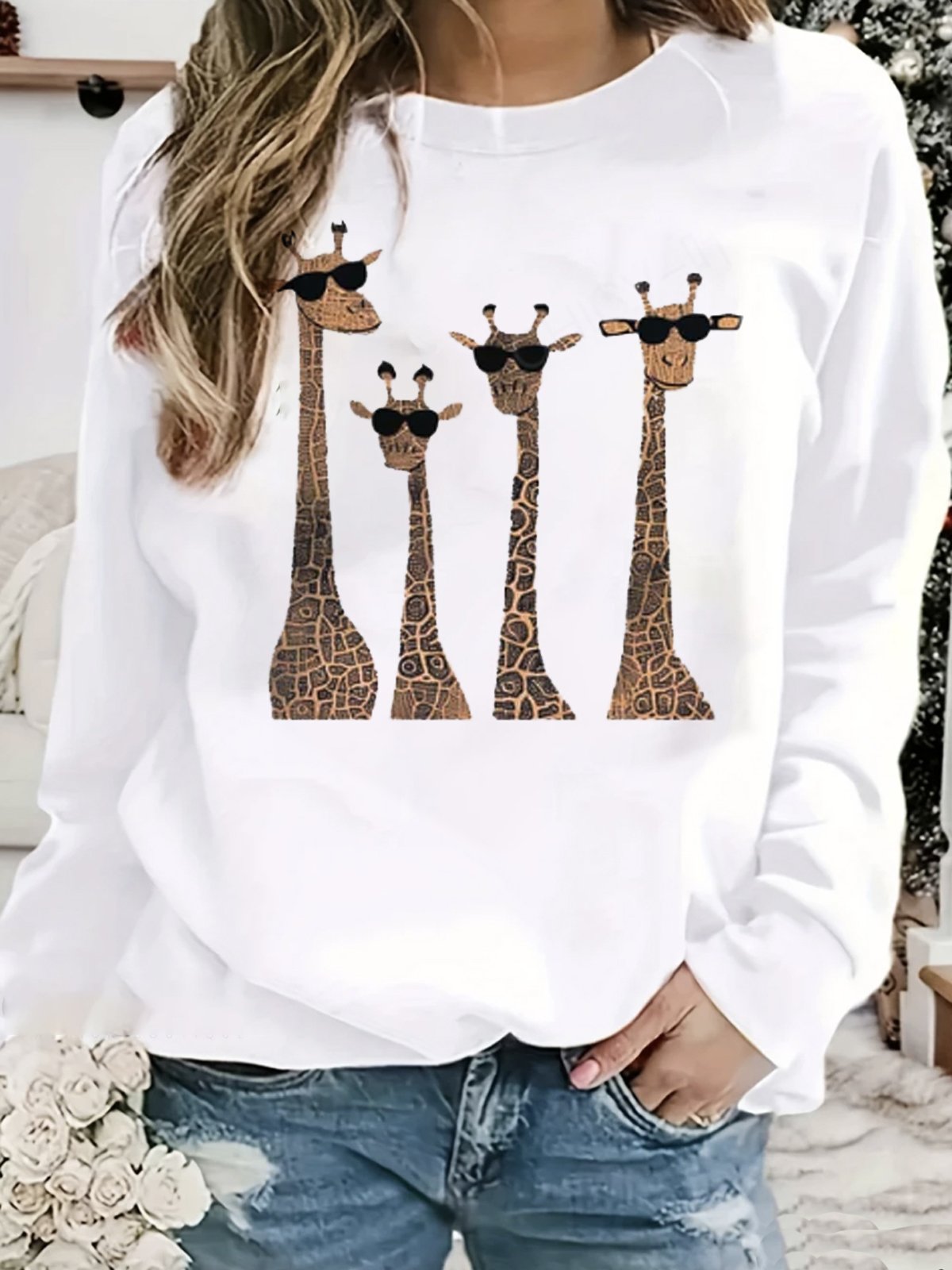 Casual Long Sleeve Crew Neck Animal Loose Regular Sweatshirt