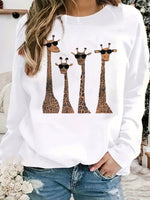 Casual Long Sleeve Crew Neck Animal Loose Regular Sweatshirt