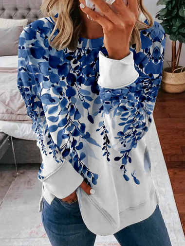Casual Long Sleeve Crew Neck Floral Loose Regular Sweatshirt